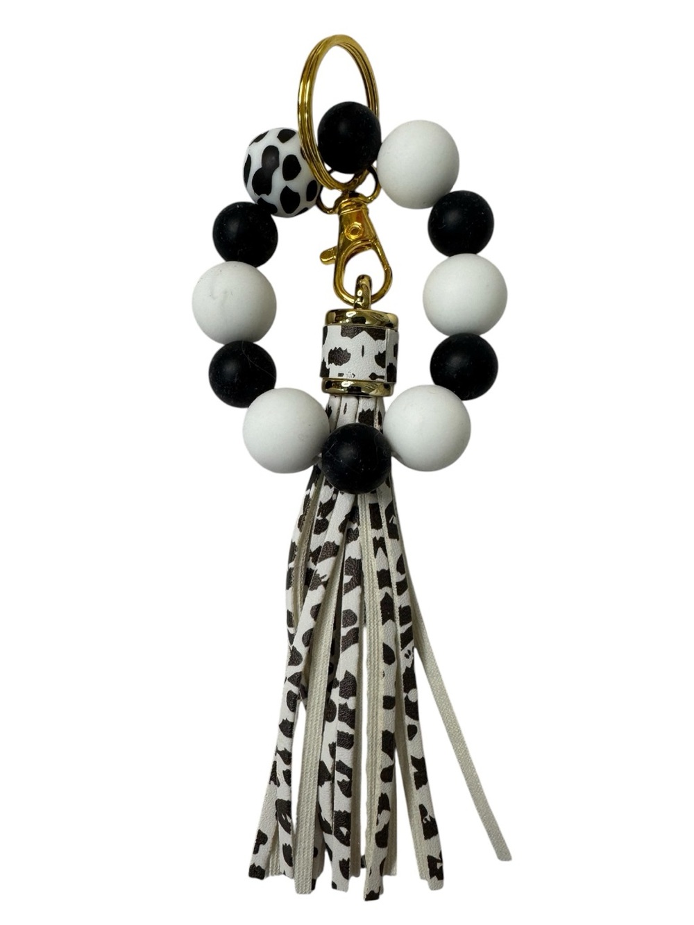 Silicone Beaded Bracelet Keychain Key Ring with Fringe